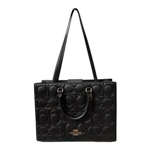 Coach Maggie Tote Bag In Blocked Signature Leather Black Shoulder Purse CY672